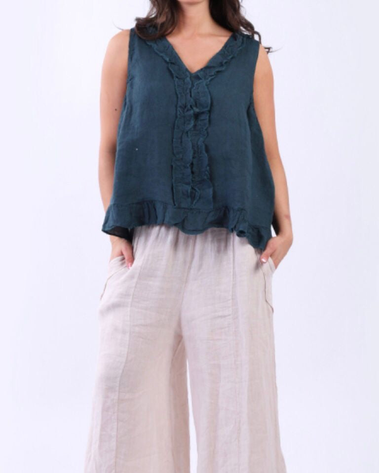 Ruffle Front Linen Tank Top