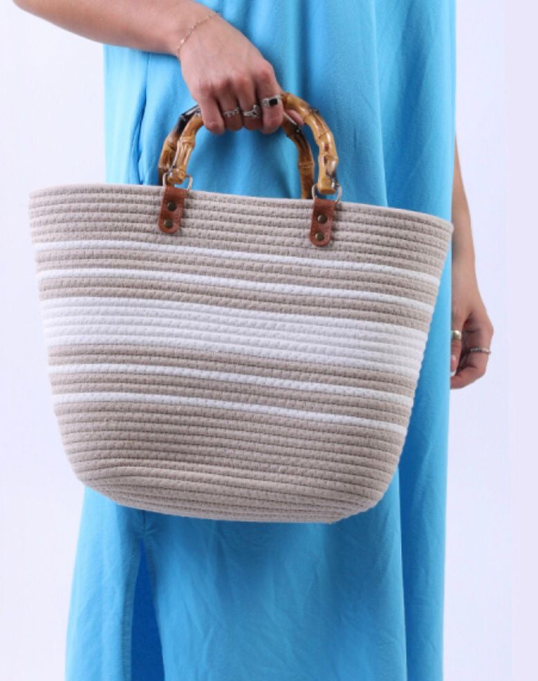 Two Tone Basket Shopper Taupe