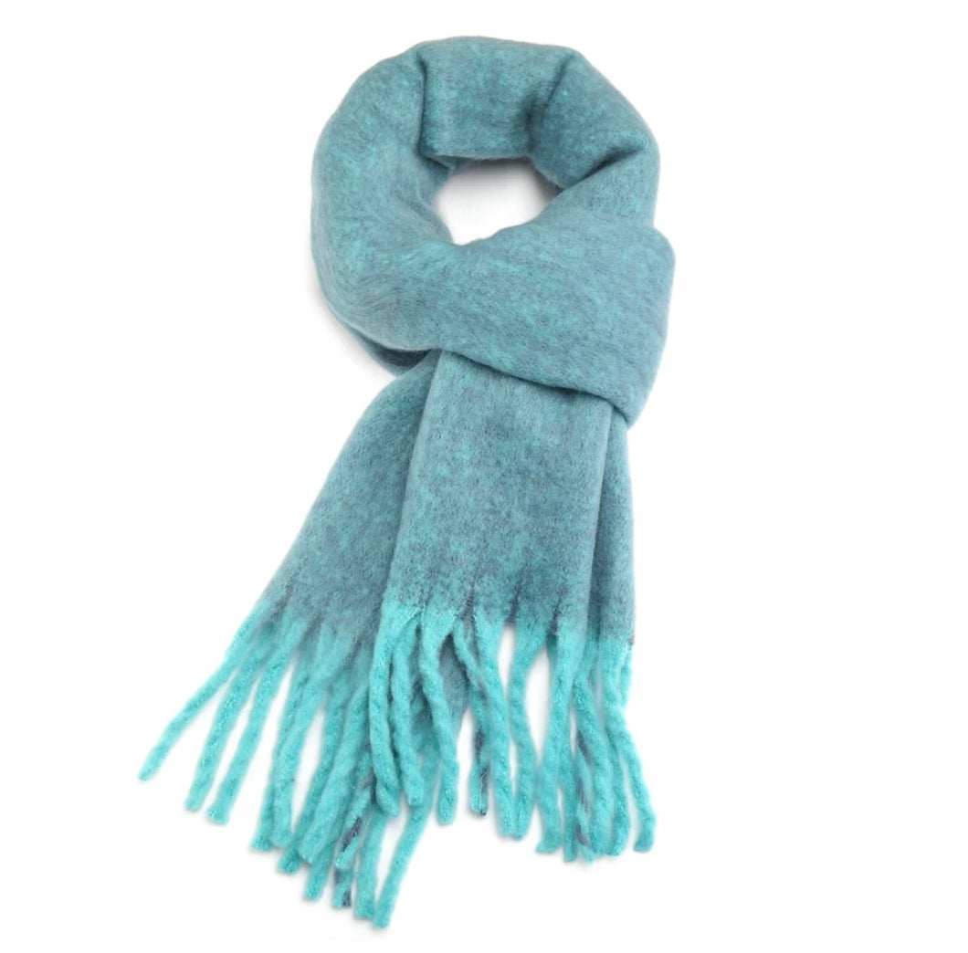 Chunky Aqua Tassel Scarf