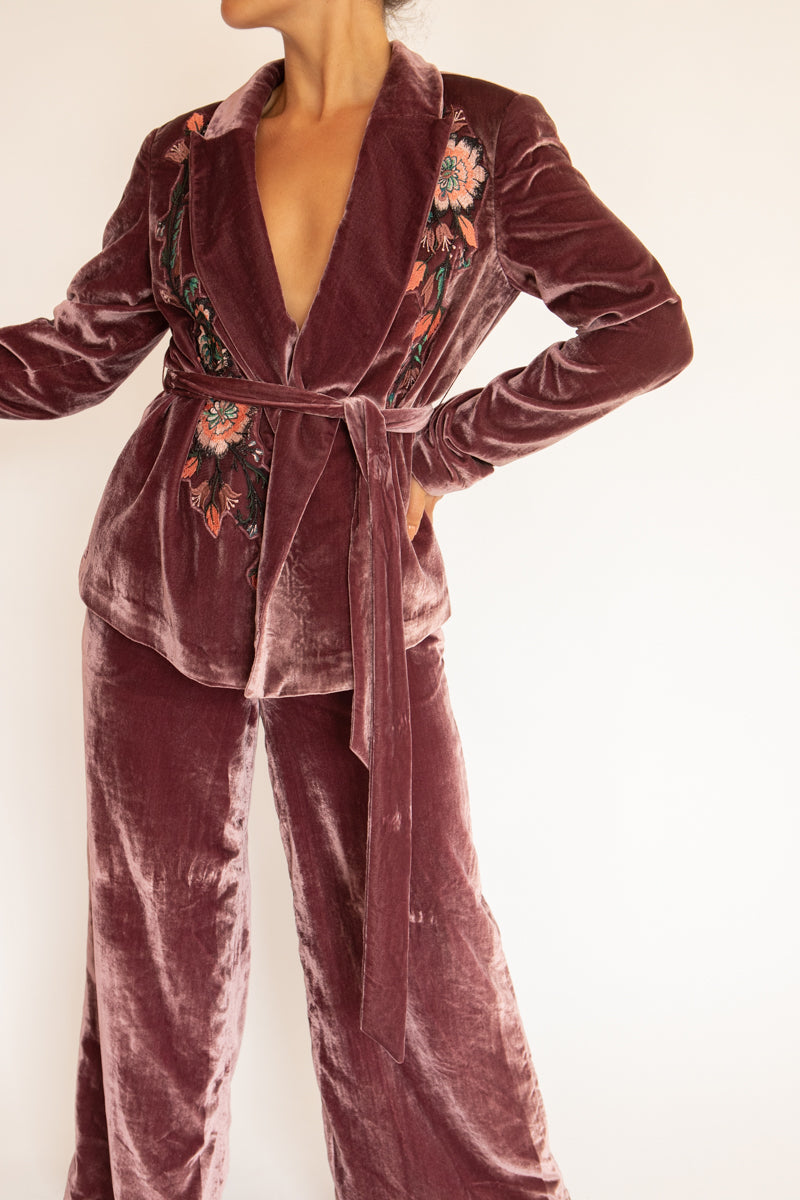 Free People velvet embroidered 2-piece suit - size 8/10